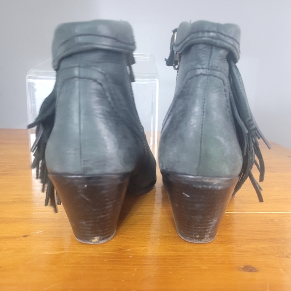 SAM EDELMAN $94 Black Louie Grey Leather Fringed Western Ankle Boot's Sz 10 - Picture 4 of 6